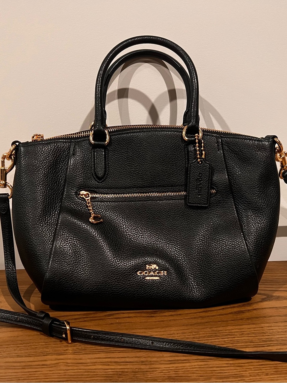 Coach Prairie Satchel Black Pebbled Leather with Gold Hardware Crossbody Bag